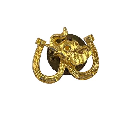 Vintage Gold Elephant & Horseshoe Lapel Pin Badge - Picture 1 of 5